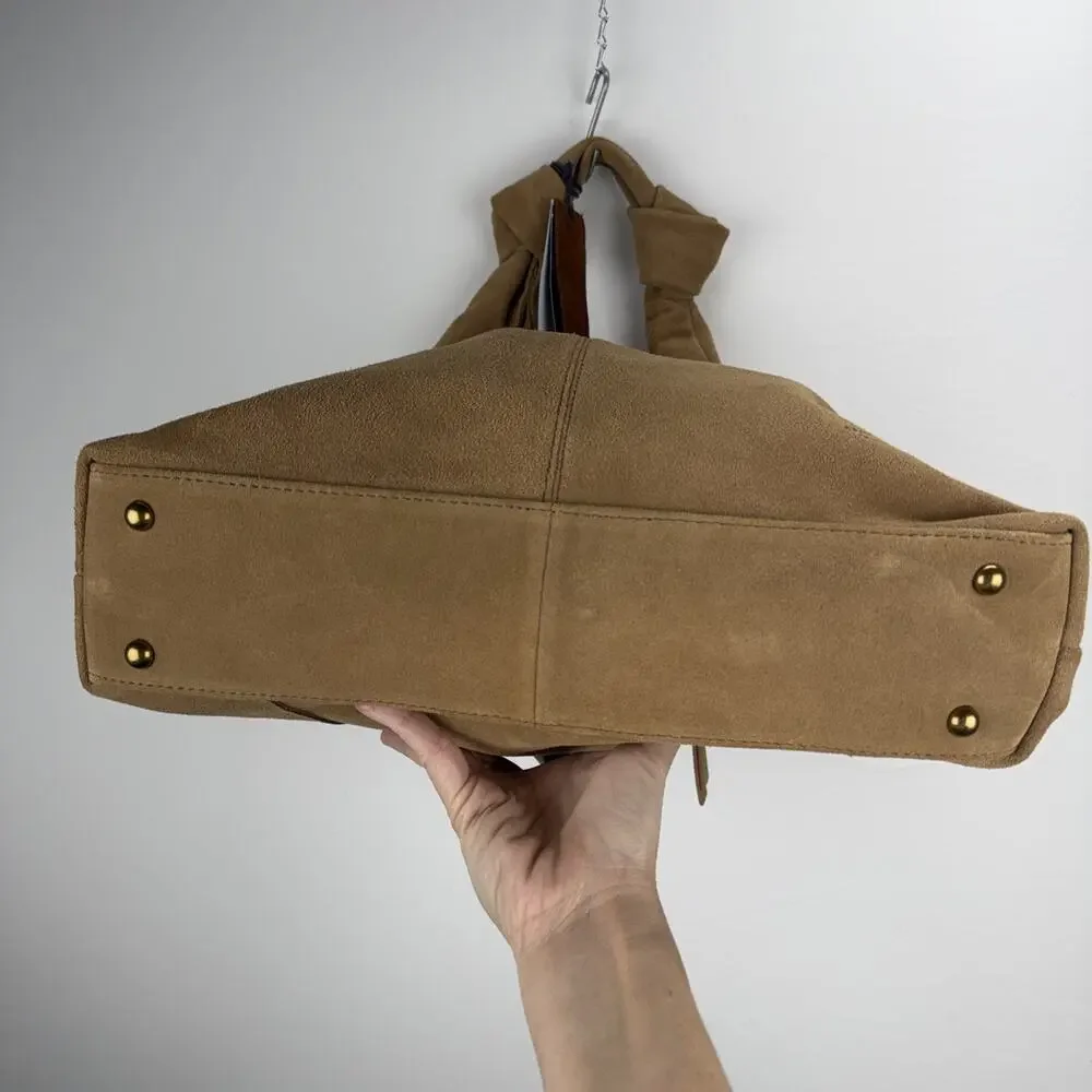 American Leather Co Marietta Knot Hobo Purse Shoulder Bag‎ Cognac Suede Boho